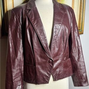 Vintage Cropped Oxblood Leather Blazer
